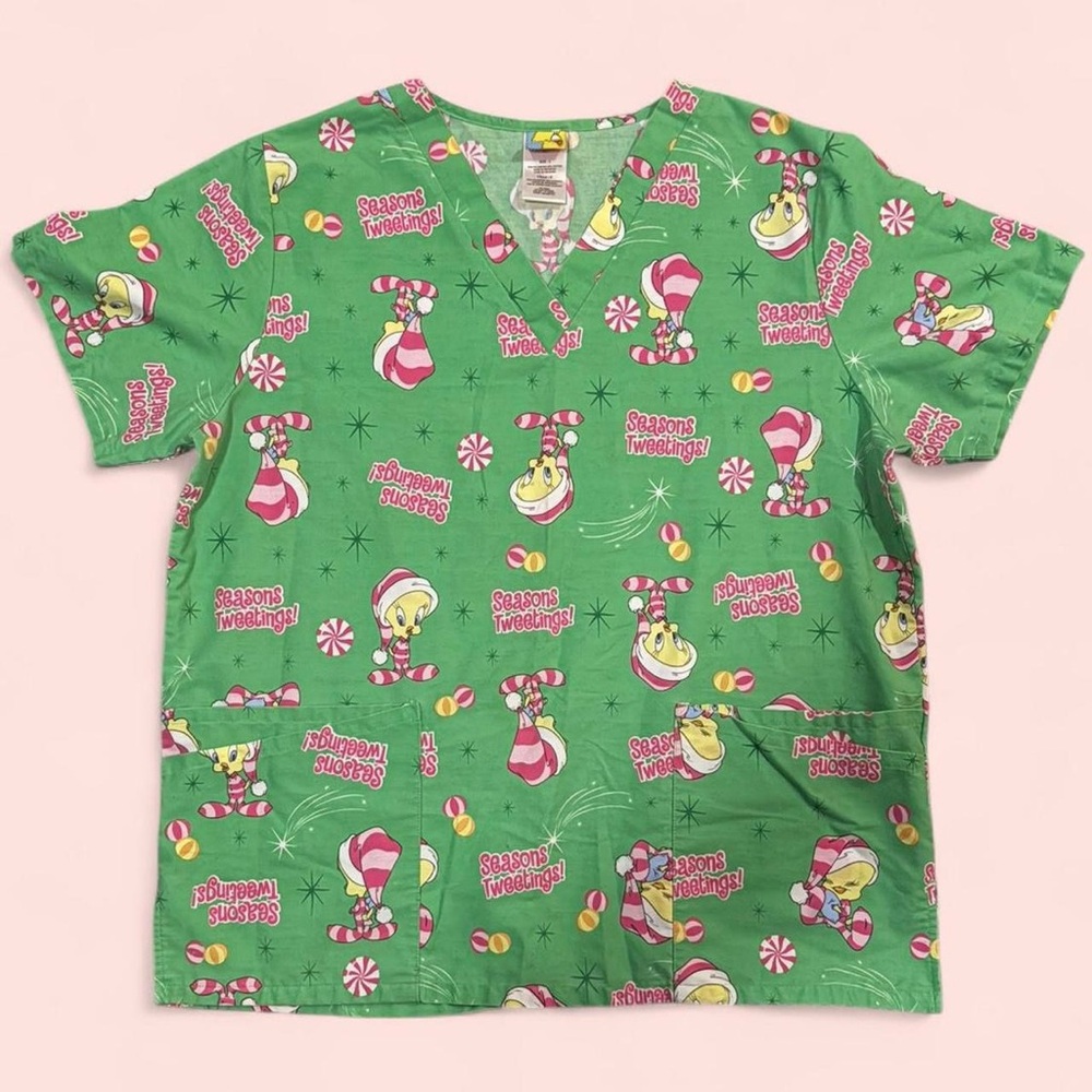 Festive Green Tweety Bird Scrubs